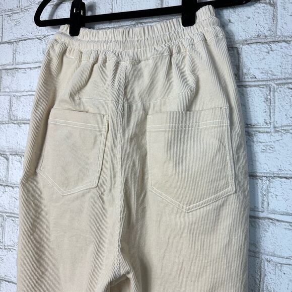 Shona Joy Pants Holly Drop Crotch Corduroy High Waist Straight Leg Cream White 2 - Picture 9 of 9